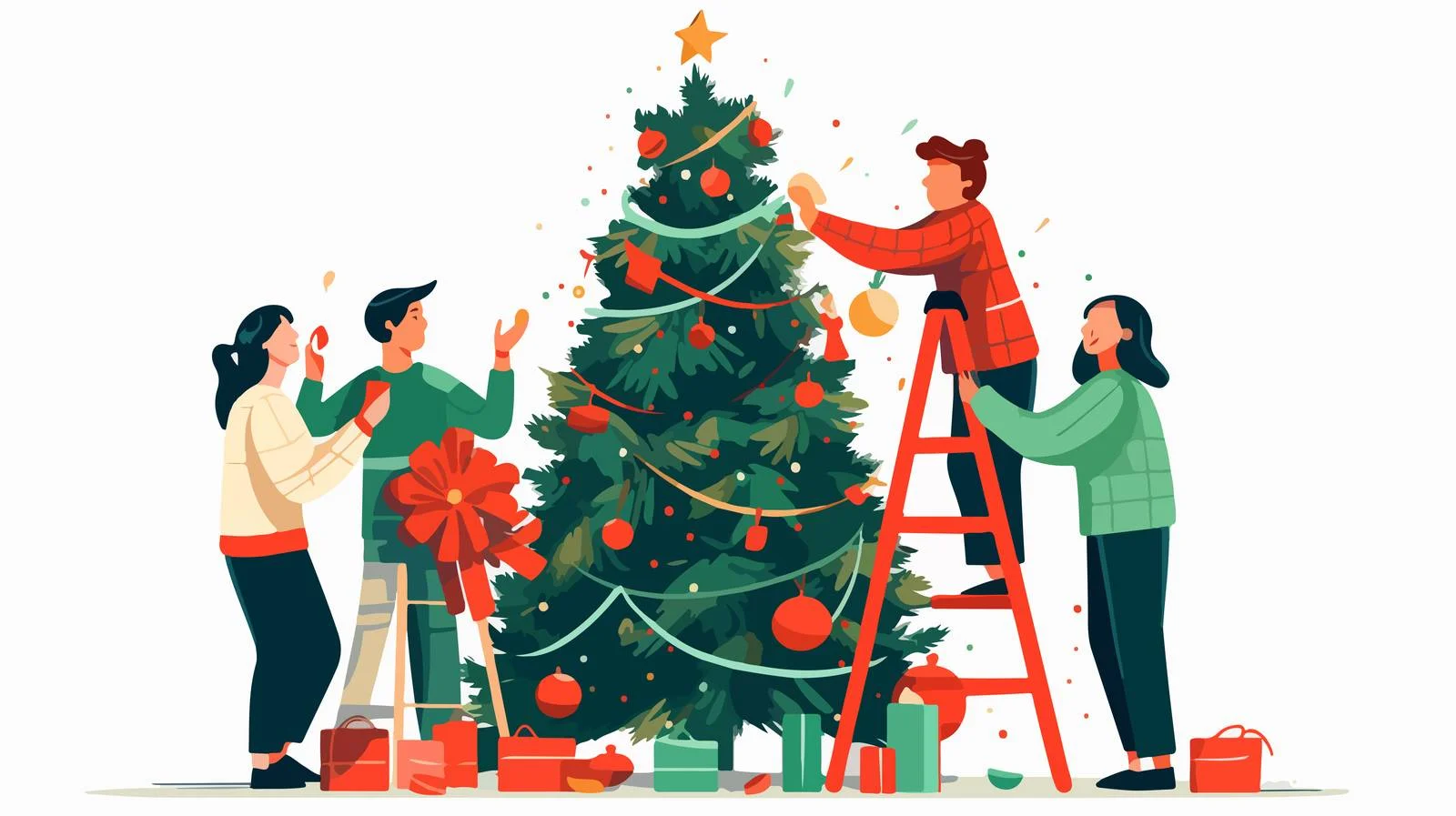 Festive Gathering Around Christmas Tree Decoration — free download from Dotvec