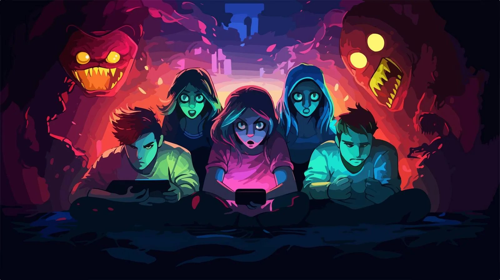 Friends Relaxing on Dimly Lit Sofa — free download from Dotvec