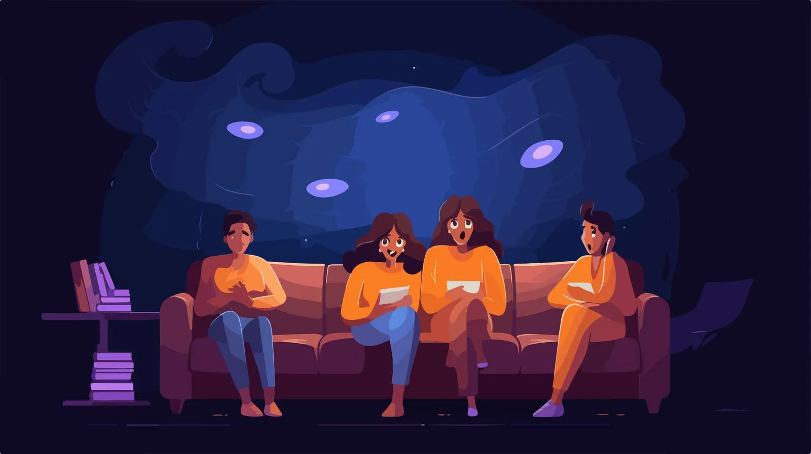 Social Gathering on Dark Sofa in Illumination — free download from Dotvec