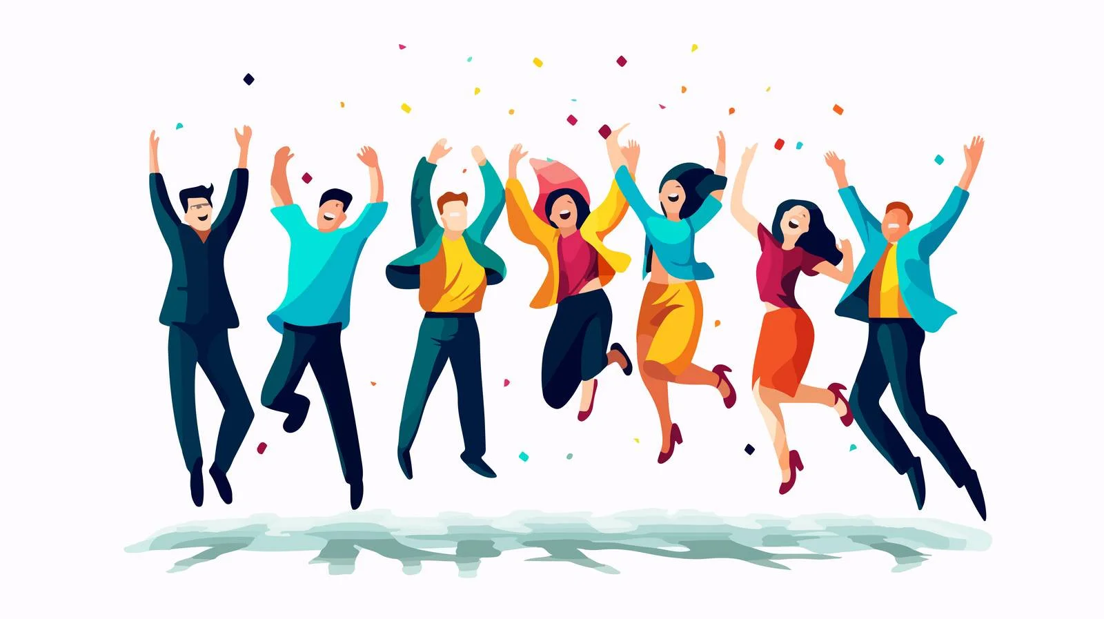 Joyful group leaping in celebration — free download from Dotvec