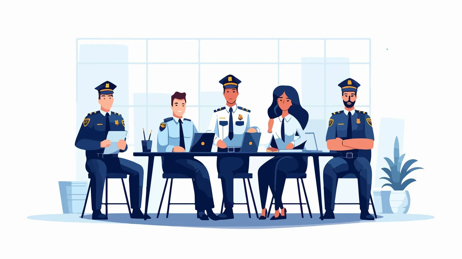 Diverse Police Team Sitting Outdoors Together — free download from Dotvec
