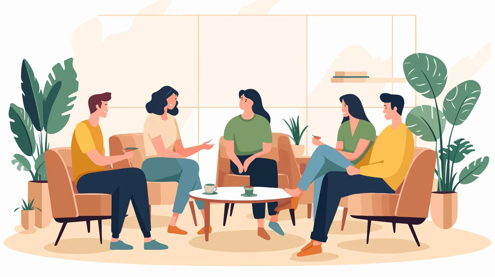 Diverse group seated in well-decorated room — free download from Dotvec