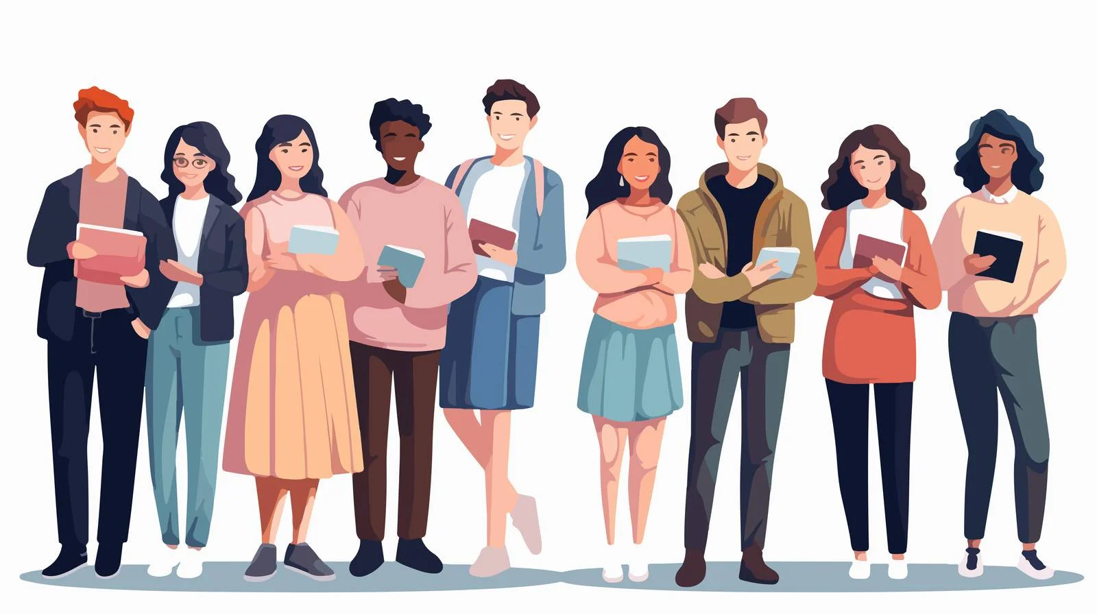 Diverse group of students in flat illustration — free download from Dotvec