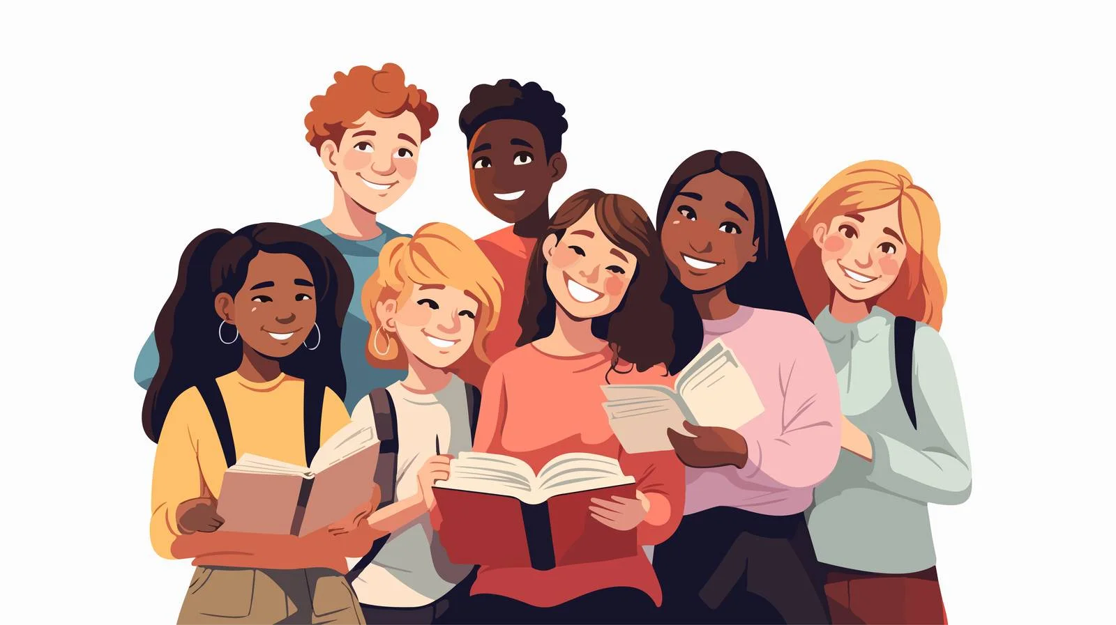 Diverse group of students in flat design — free download from Dotvec