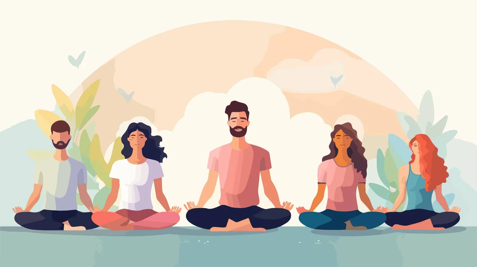 Diverse individuals seated cross-legged on ground — free download from Dotvec