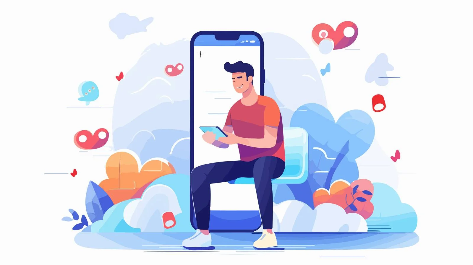 Man Engaging with Friends on Messenger App — free download from Dotvec