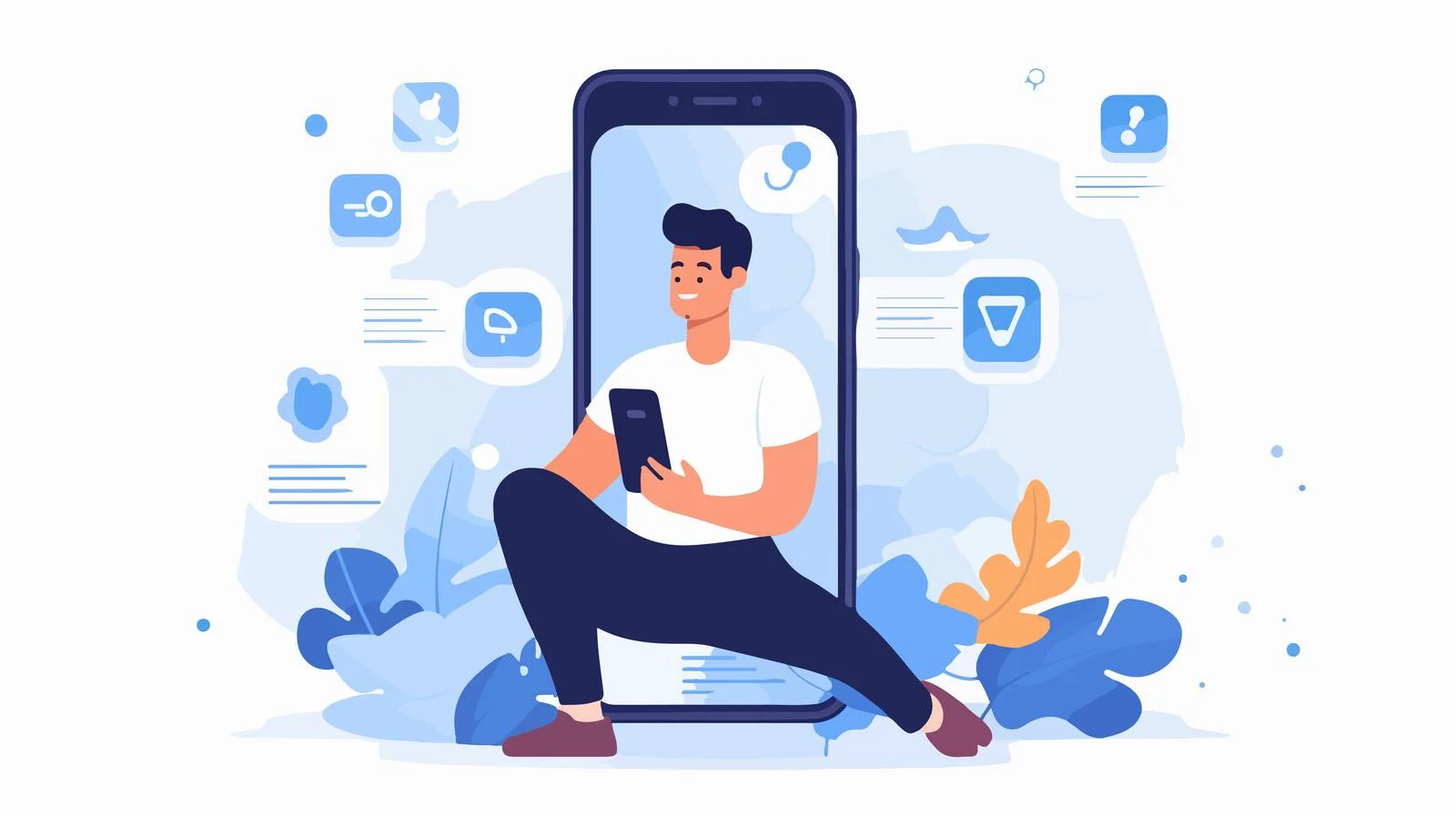 Man Communicating Via Mobile Messenger App — free download from Dotvec