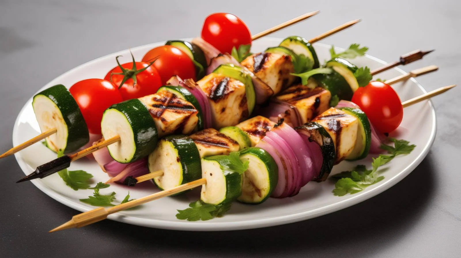 Grilled Halloumi Skewers with Colorful Vegetables — free download from Dotvec