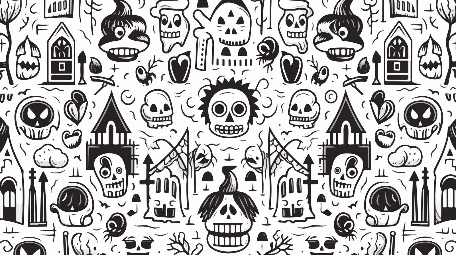 Monochrome Halloween All-Inclusive Seamless Pattern — free download from Dotvec