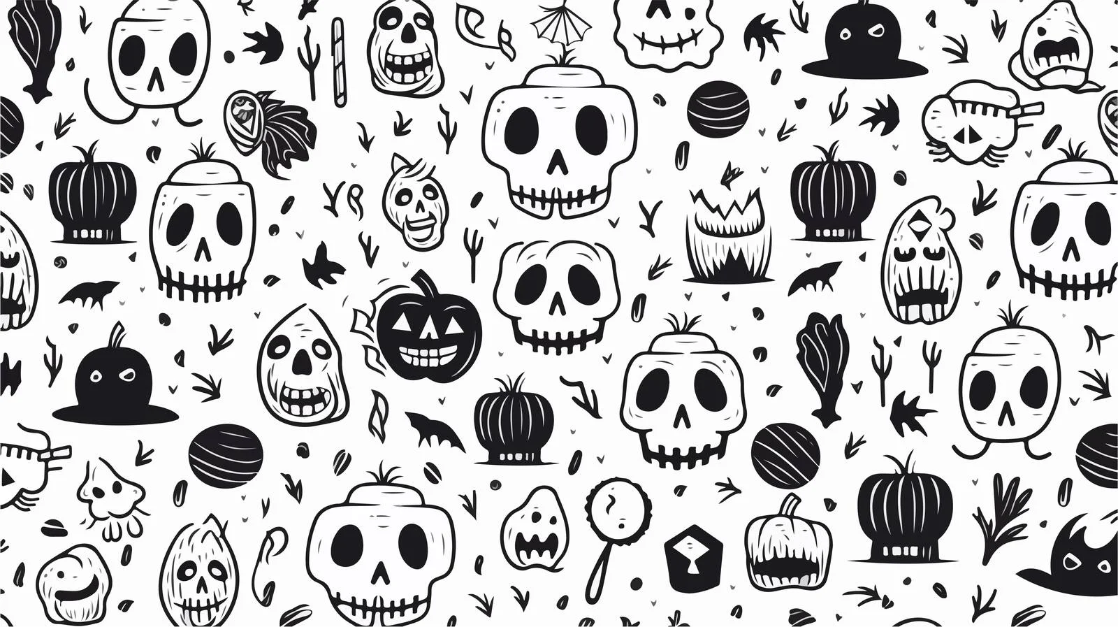 Monochrome Halloween Seamless Pattern with All Elements — free download from Dotvec