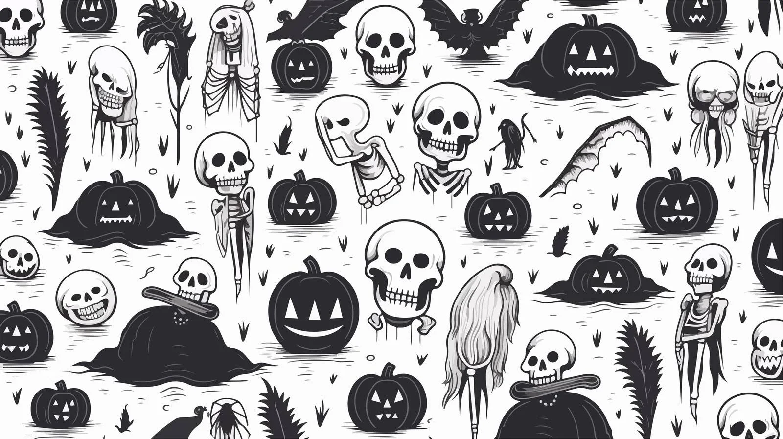 Monochrome Halloween Seamless All Over Pattern — free download from Dotvec