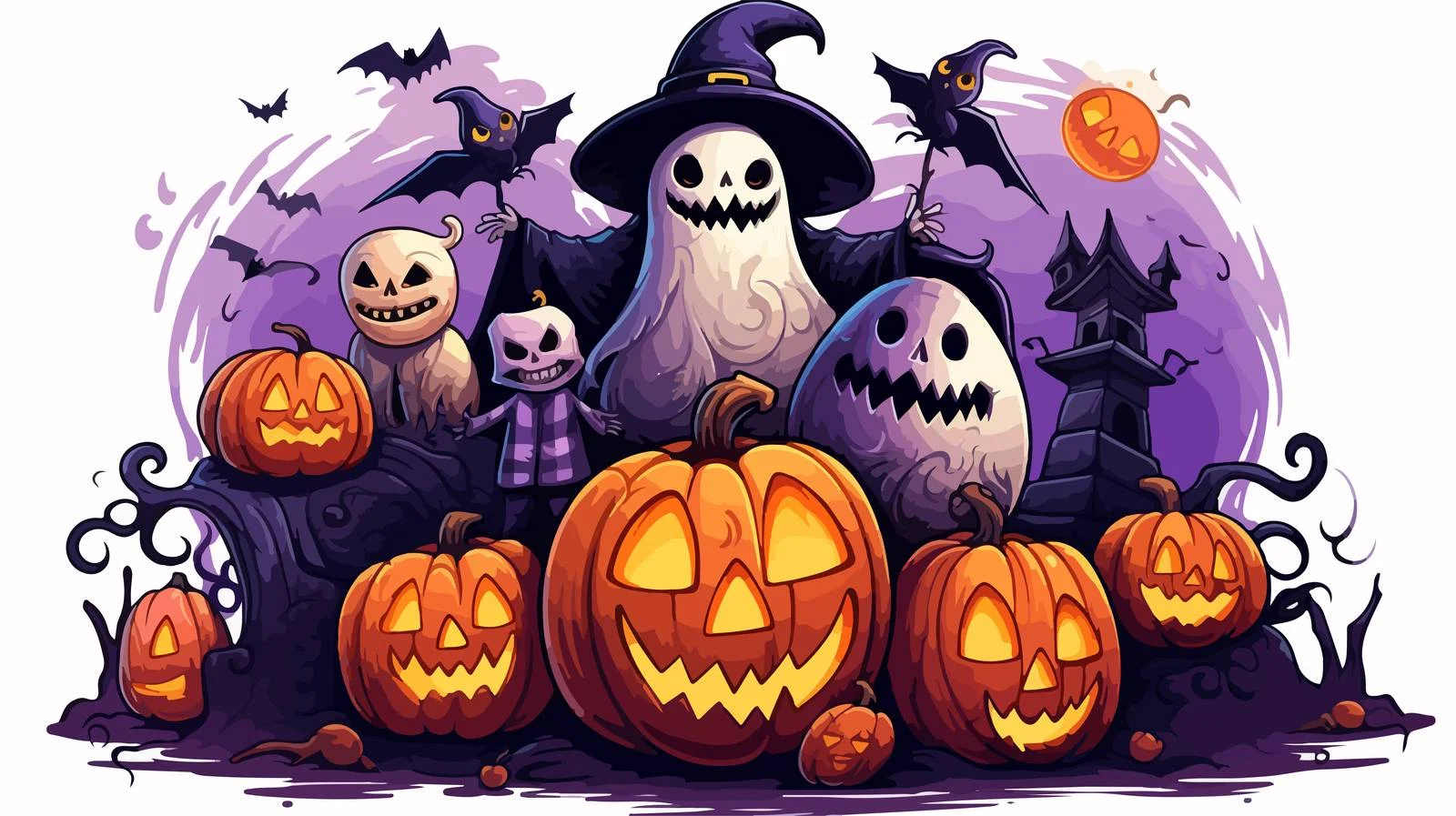 Whimsical Halloween Ghost and Skeleton Composition — free download from Dotvec