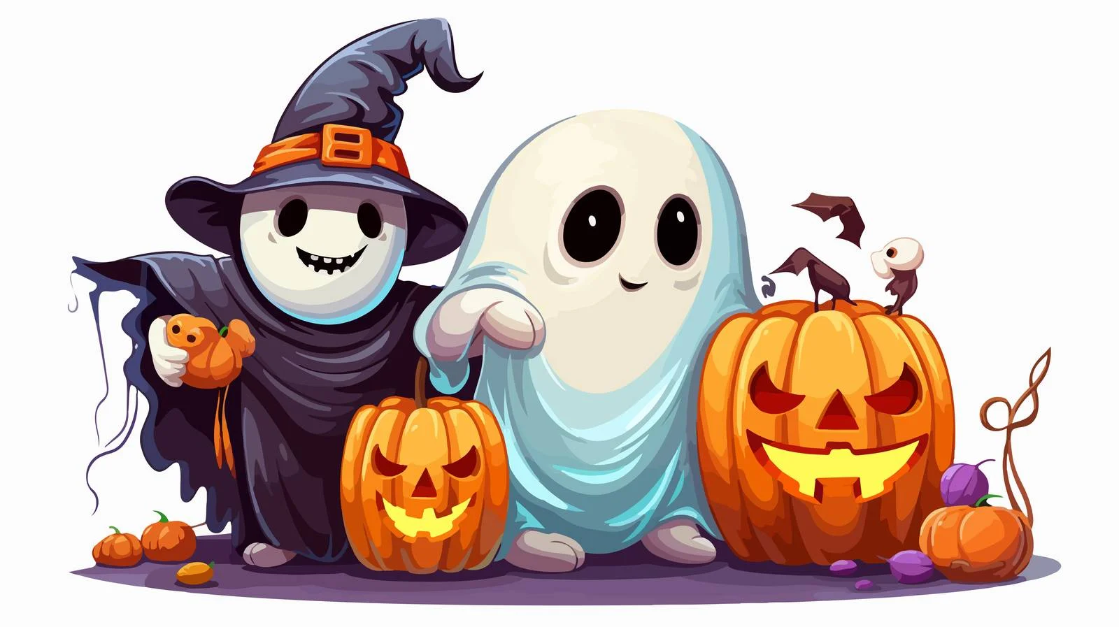 Whimsical Halloween Ghost and Skeleton Composition — free download from Dotvec