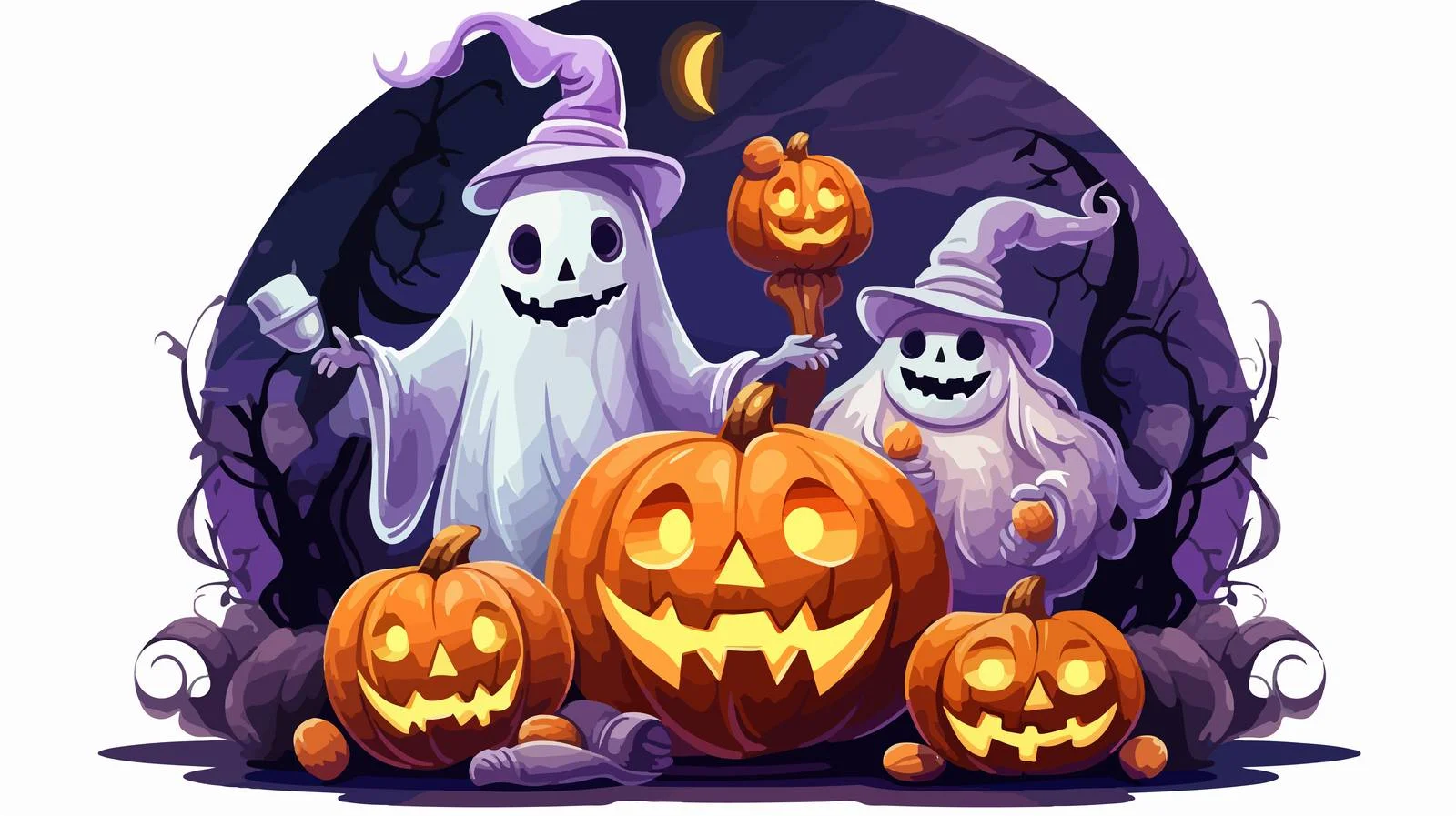 Whimsical Halloween Ghost and Skeleton Decoration — free download from Dotvec