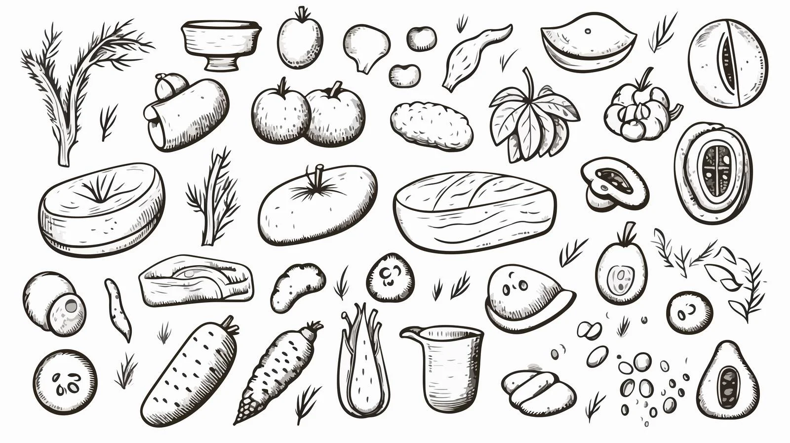 Hand-drawn Food Elements Vector Illustration — free download from Dotvec