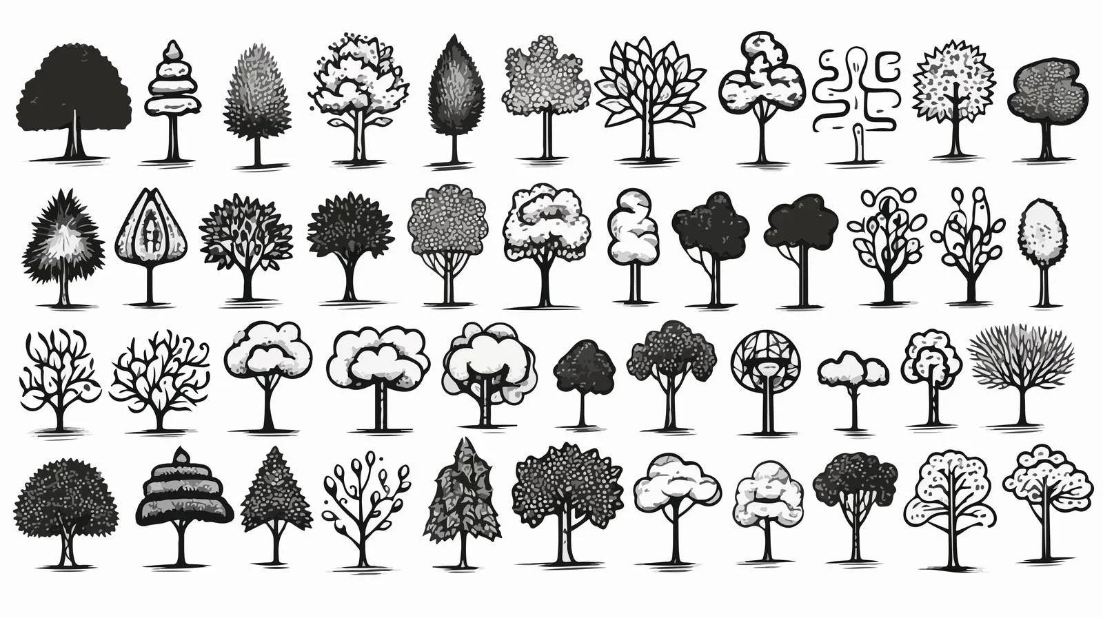 Illustrated Tree Set on Vector Doodle — free download from Dotvec