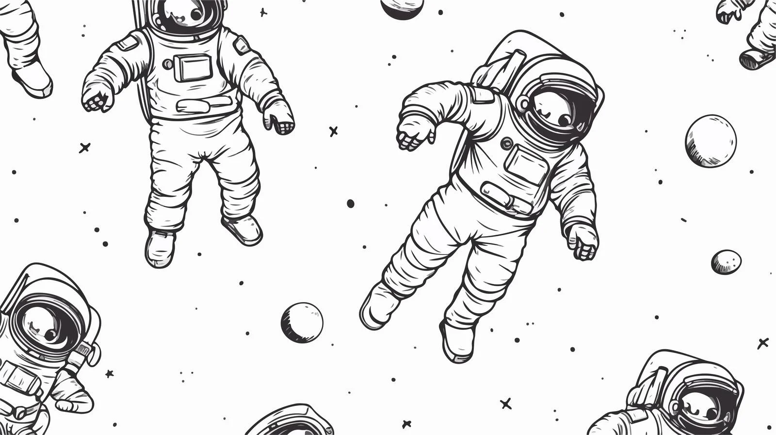 Hand Drawn Astronauts Seamless Pattern — free download from Dotvec