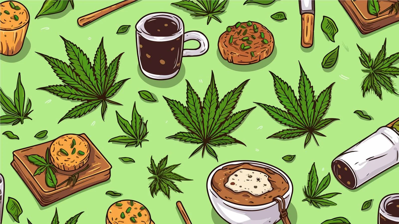 Hand-drawn Cannabis Elements Seamless Pattern — free download from Dotvec