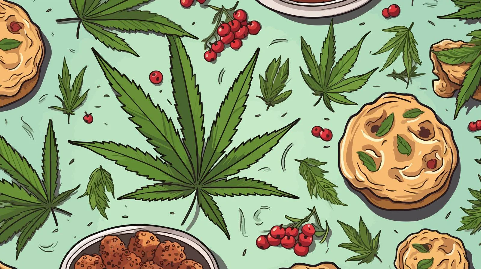 Hand-drawn Cannabis Elements Seamless Pattern — free download from Dotvec