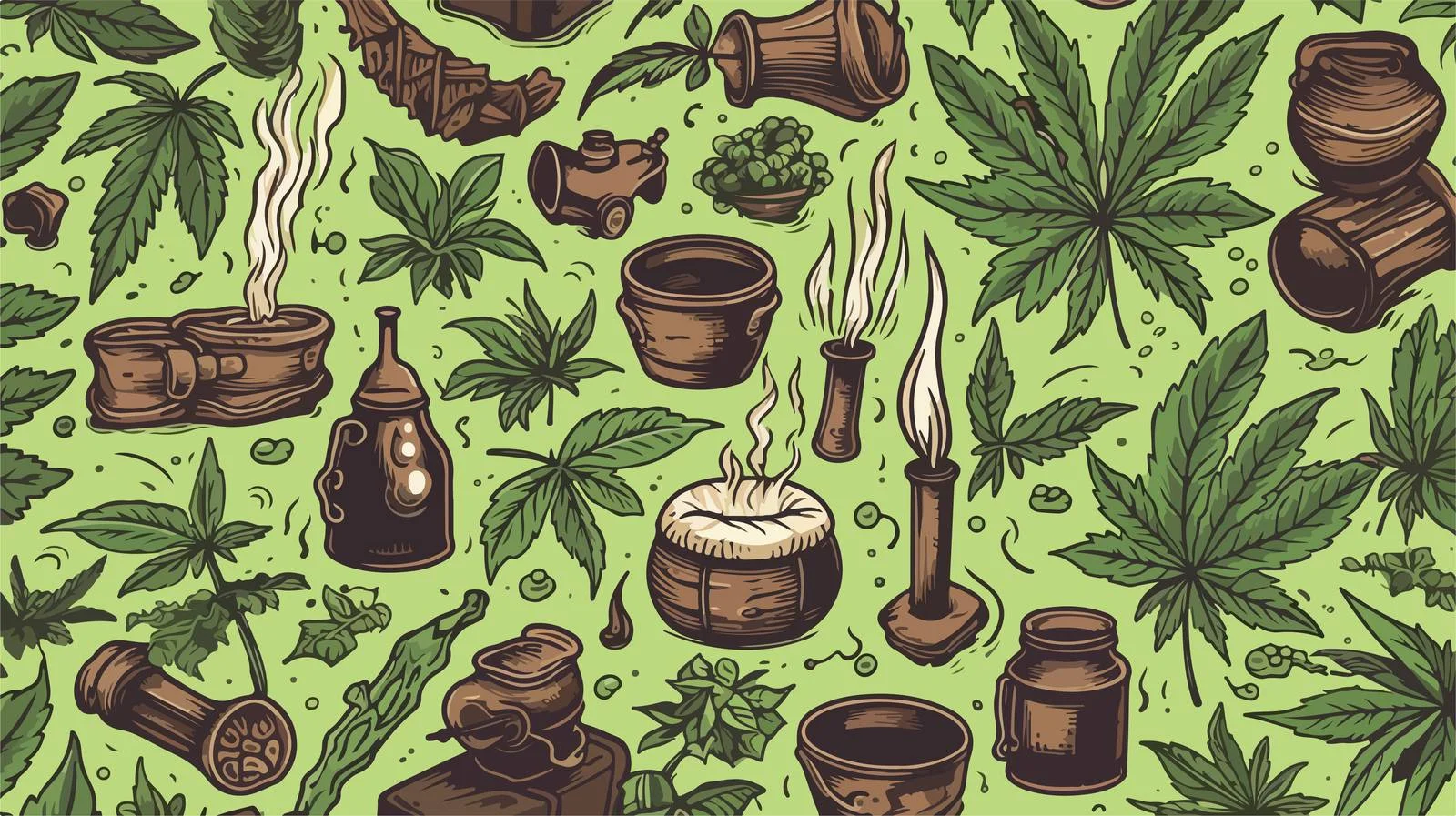 Hand-Drawn Cannabis Elements Pattern — free download from Dotvec