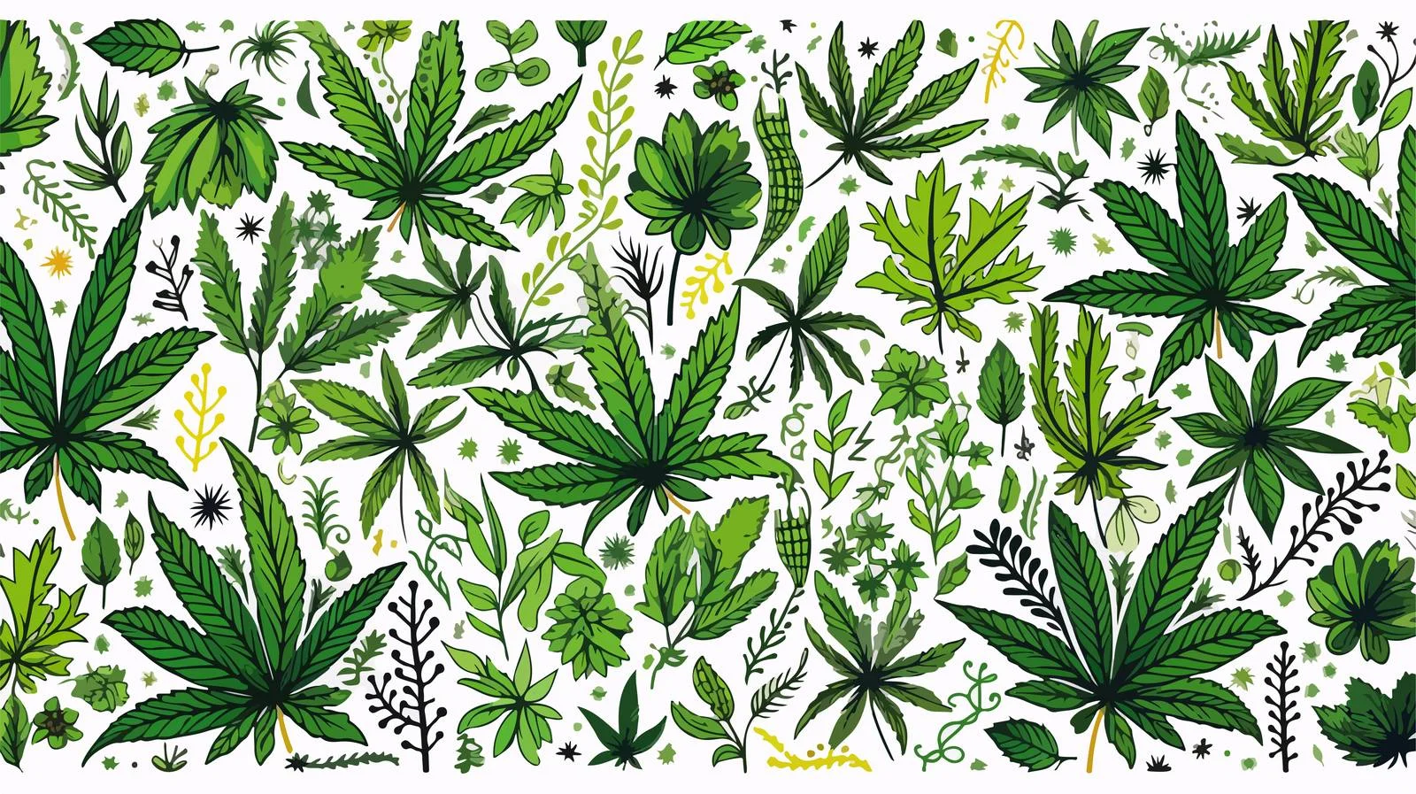 Hand-Drawn Cannabis Elements Seamless Pattern — free download from Dotvec