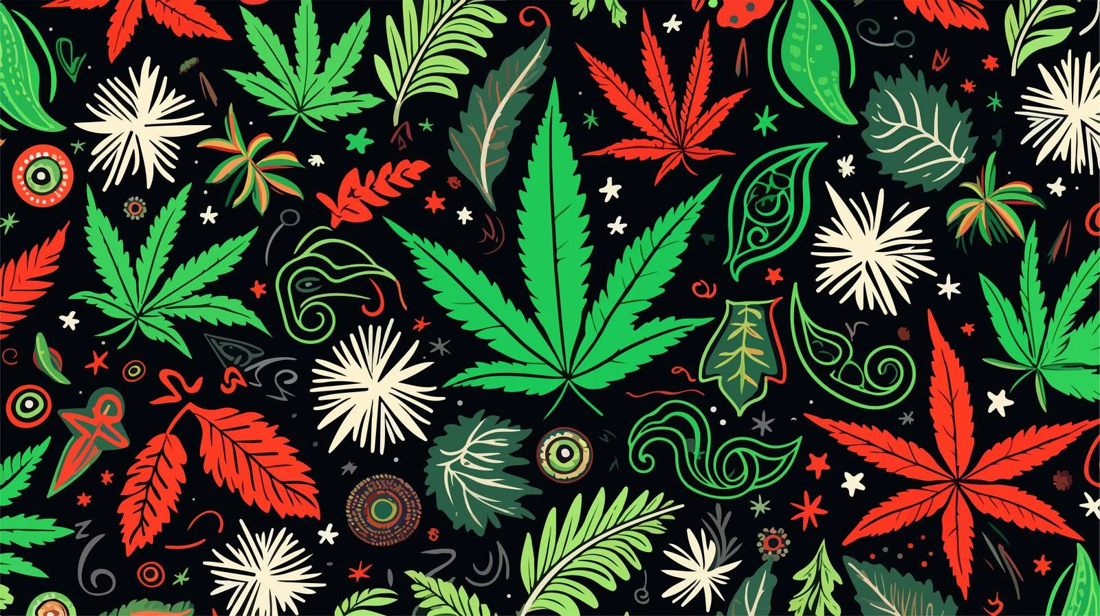 Hand-drawn Cannabis Elements Seamless Pattern — free download from Dotvec