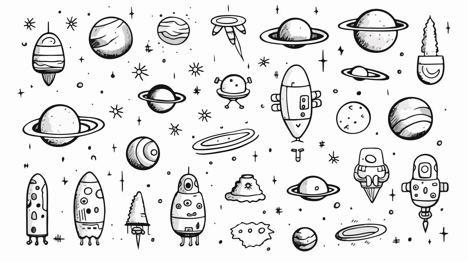 Whimsical Space Crafts Among Celestial Bodies — free download from Dotvec