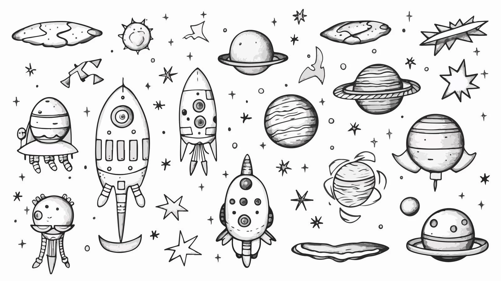 Whimsical Space Planets and Rockets Adventure — free download from Dotvec