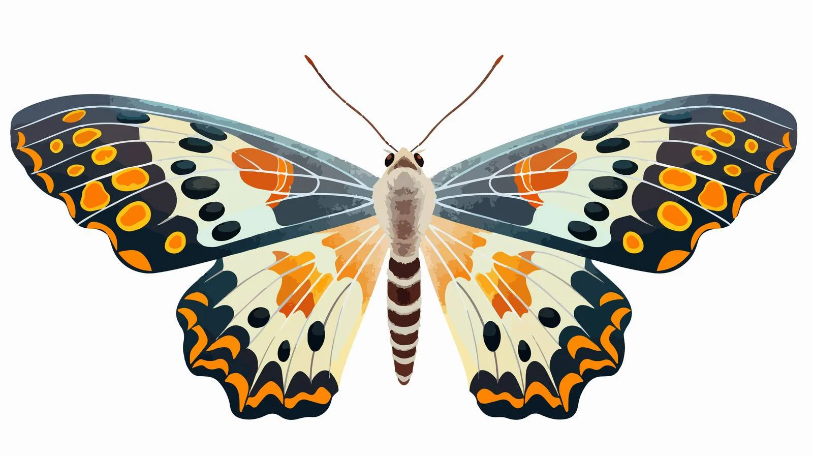 Exquisite hand-drawn colorful moth in flight — free download from Dotvec