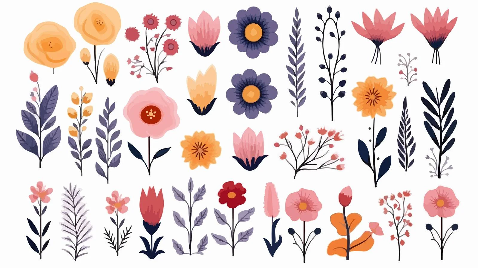 Vibrant hand-drawn floral elements collection — free download from Dotvec