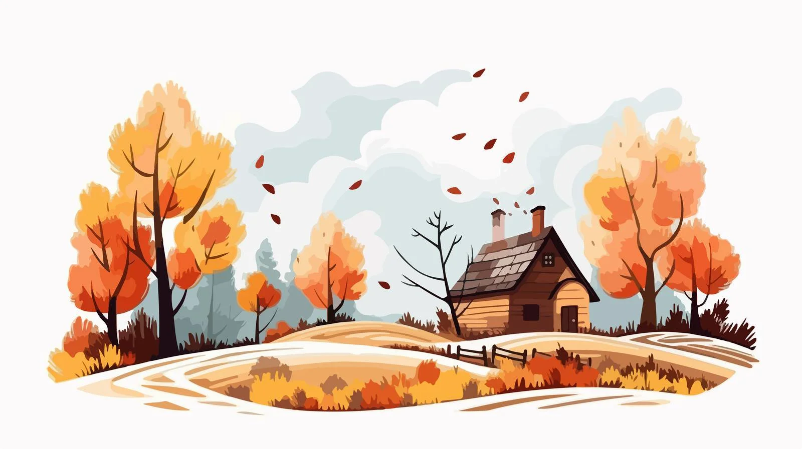 Charming hand-drawn autumn rural scene — free download from Dotvec