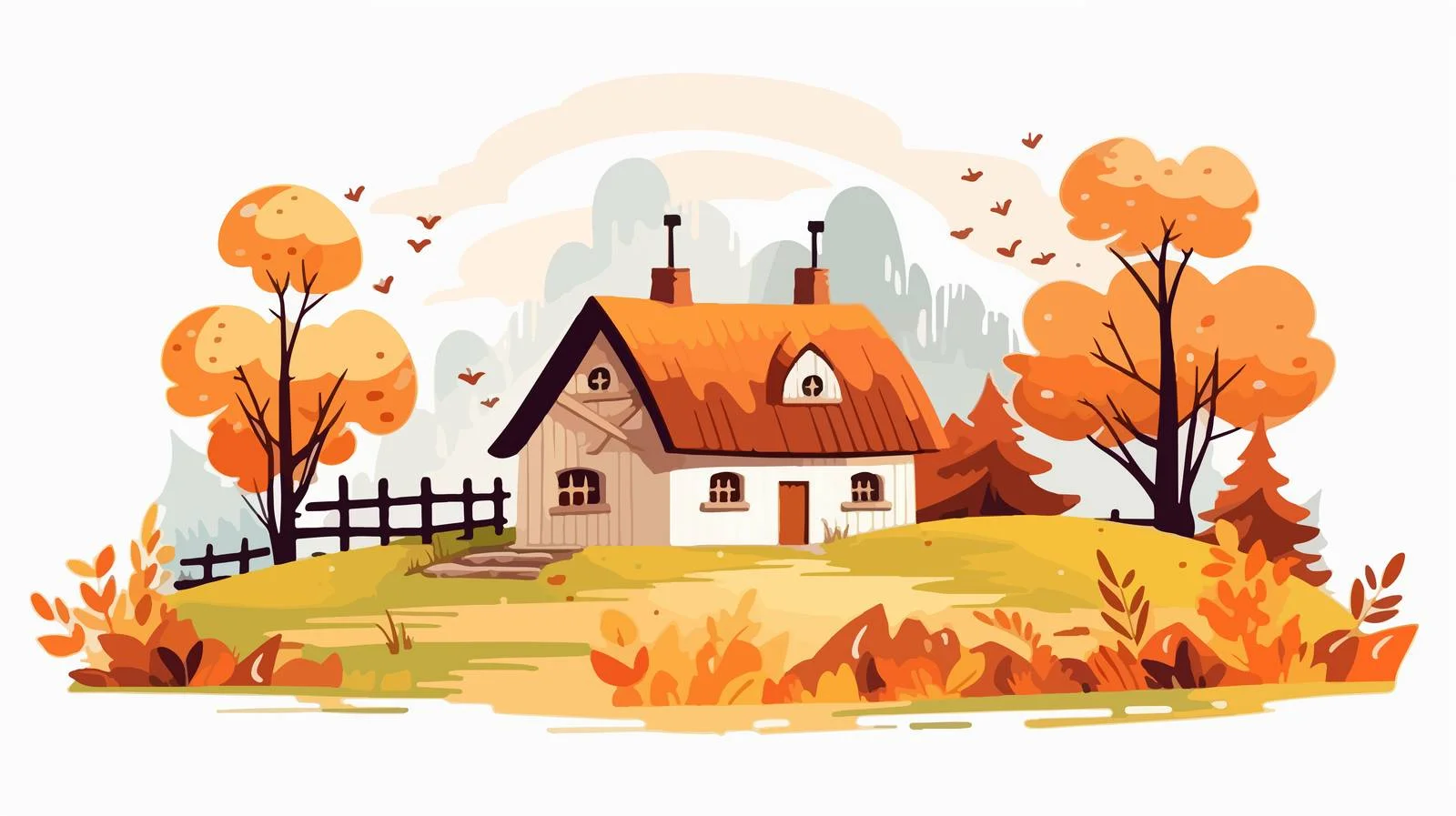 Charming Autumn Countryside Scene with Adorable Pets — free download from Dotvec