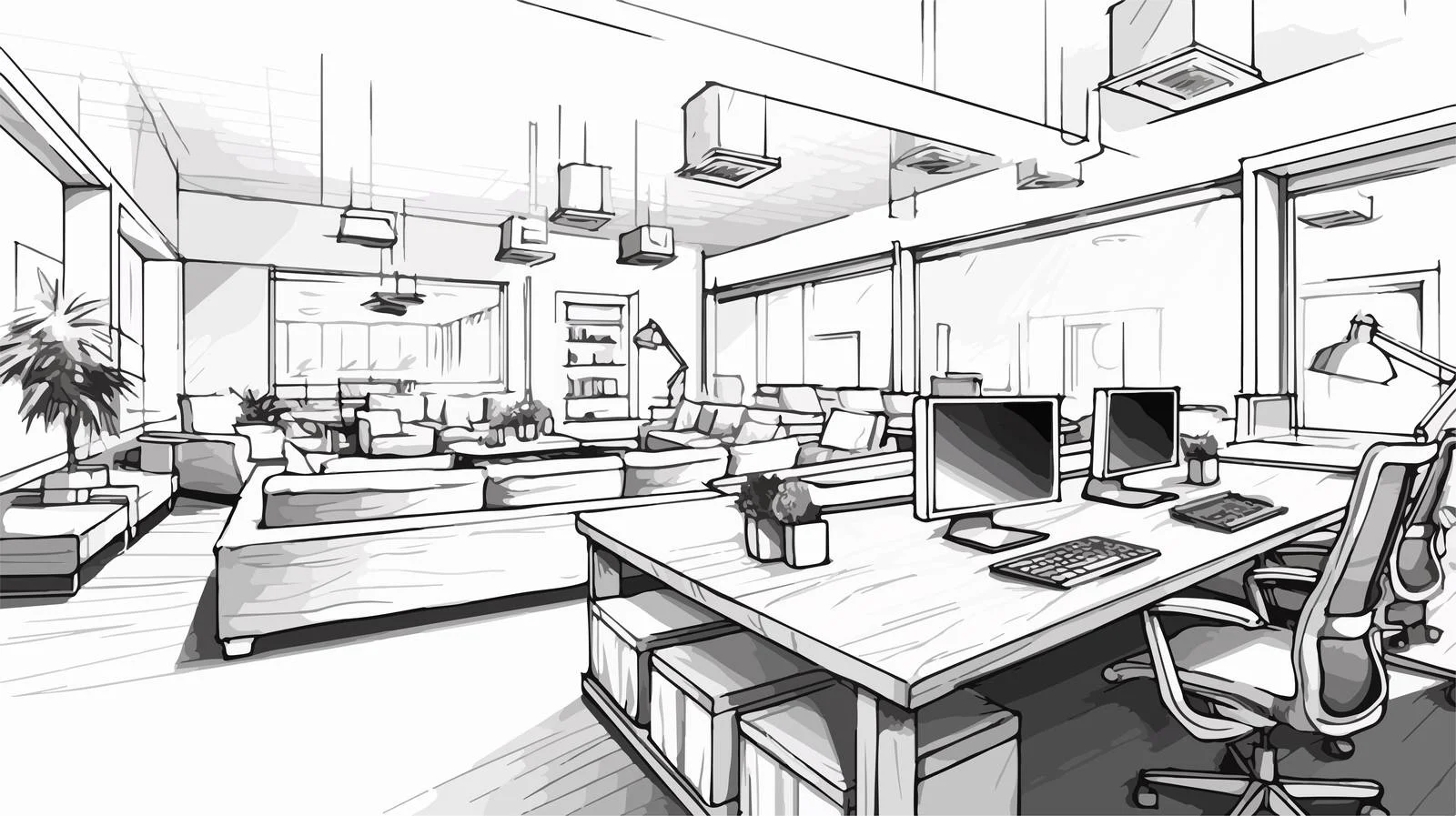 Artistic Coworking Space Design Scheme – free cluster image from Dotvec