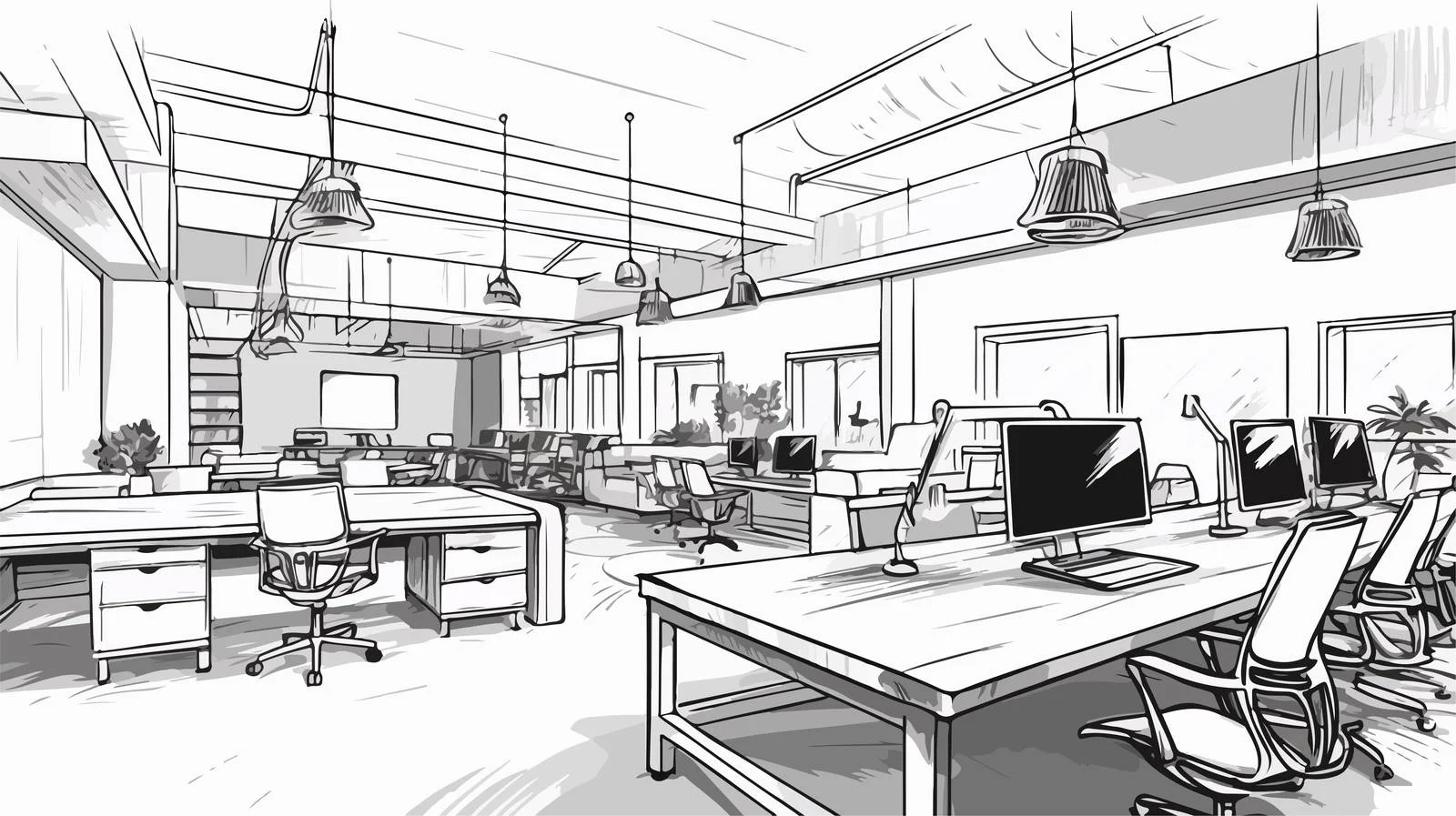 Artistic Co-working Space Layout with Plants — free download from Dotvec