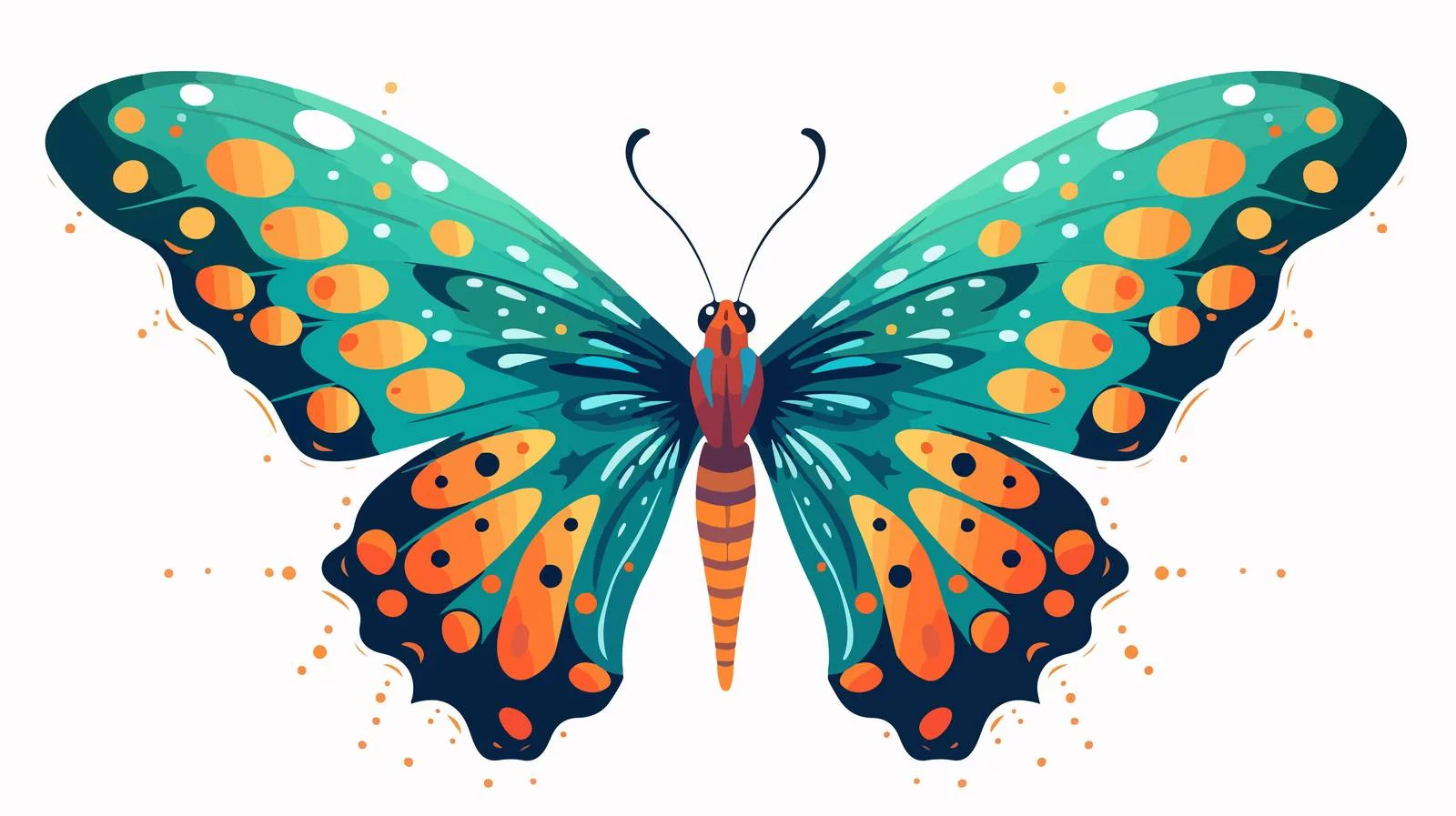 Vibrant hand-drawn butterfly with luminous wings — free download from Dotvec