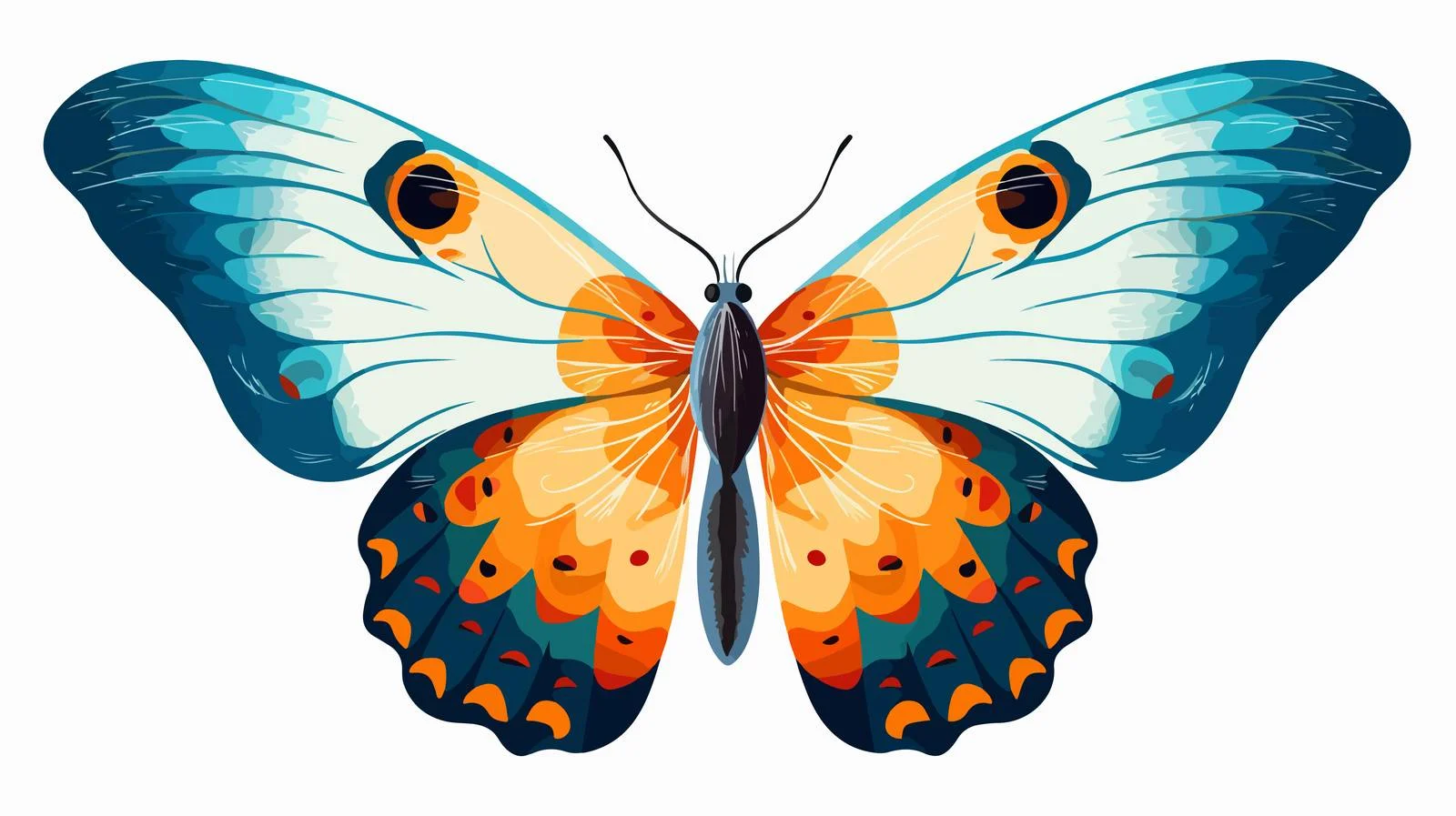 Vibrant hand-drawn butterfly with colorful wings — free download from Dotvec