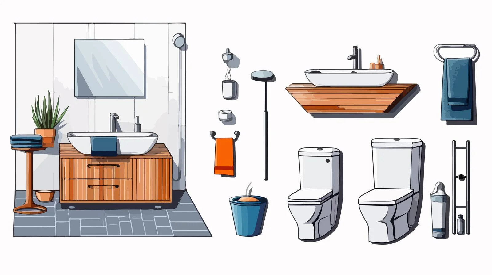 Elegant Hand-Drawn Bathroom Interior Design — free download from Dotvec