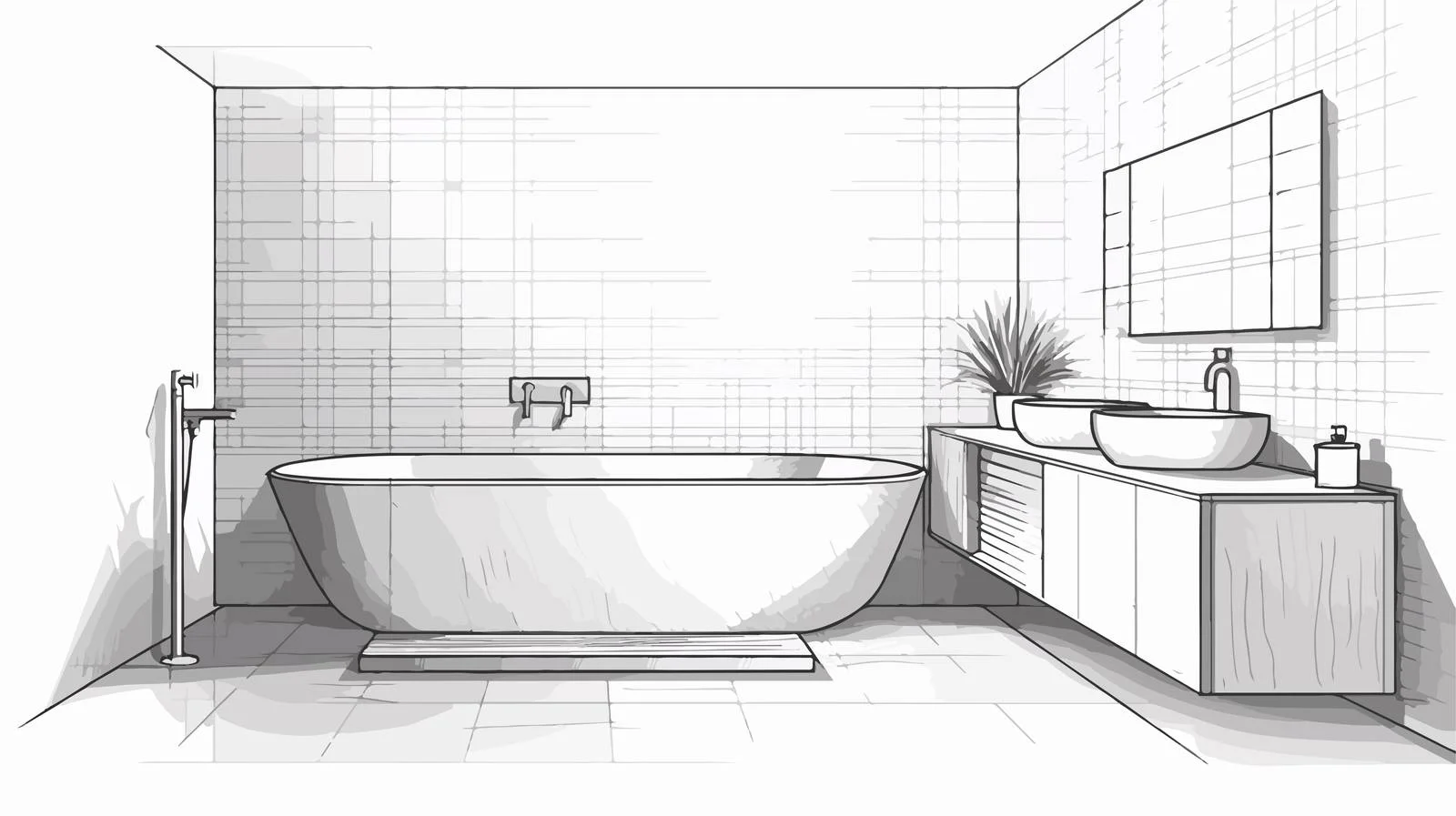 Elegant Hand-Drawn Bathroom Design Sketch — free download from Dotvec