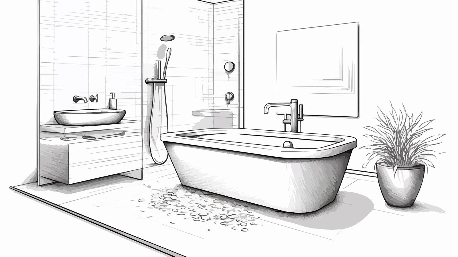 Contemporary Hand-Drawn Bathroom Interior Plan — free download from Dotvec