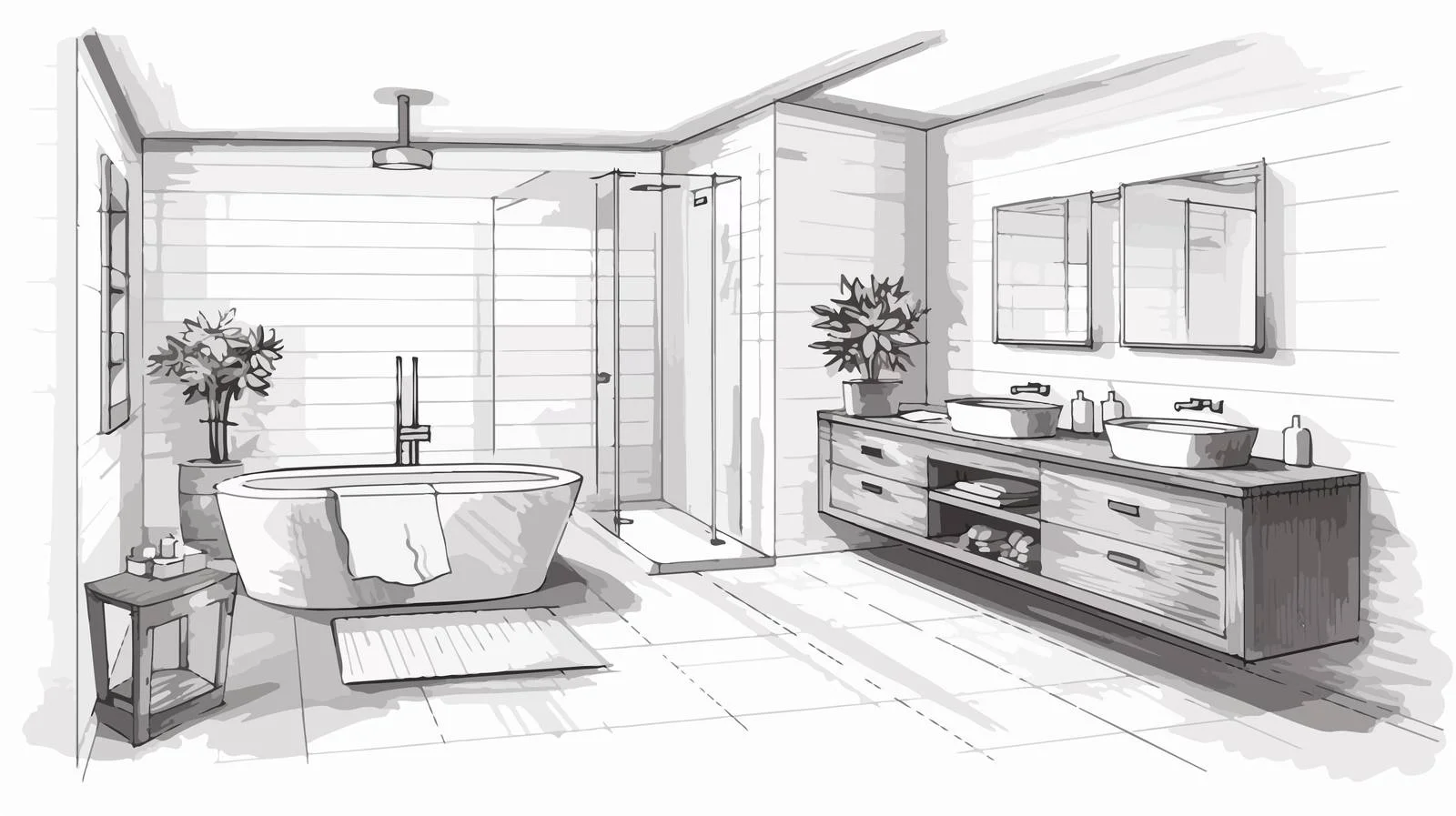 Elegant Hand-Drawn Bathroom Interior Concept — free download from Dotvec