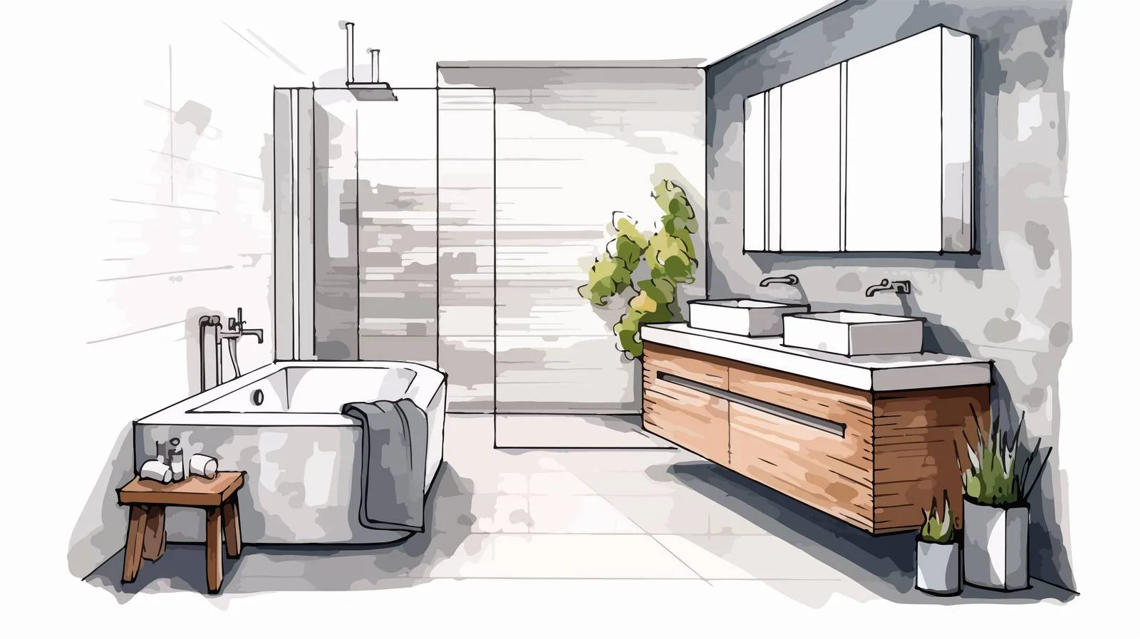 Contemporary Hand-Drawn Bathroom Interior Concept — free download from Dotvec