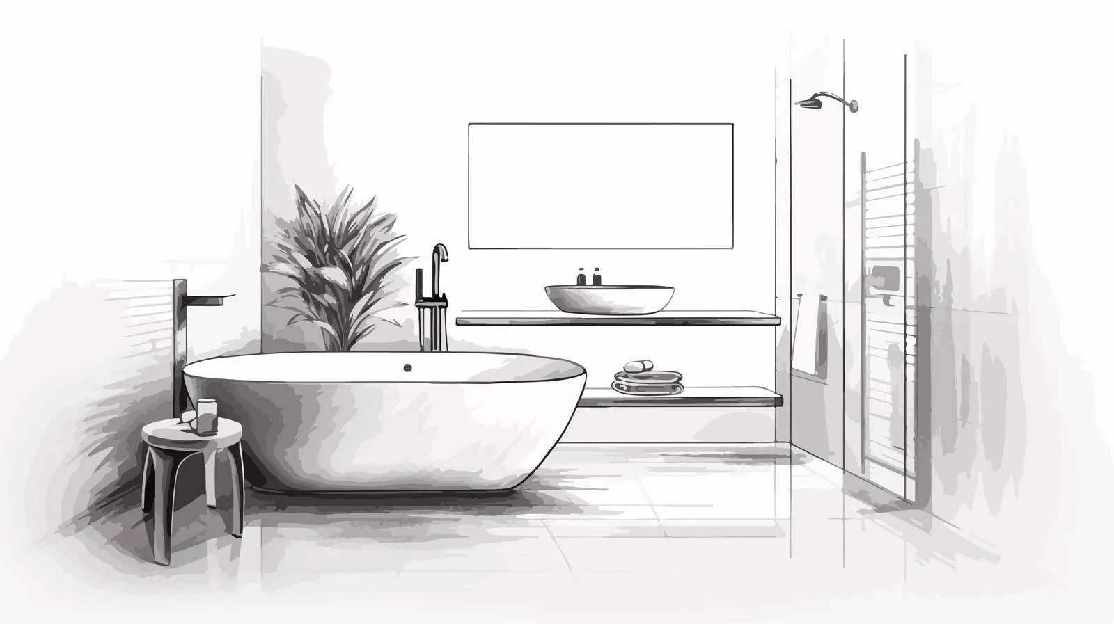 Elegant Hand-Drawn Bathroom Interior Design Sketch — free download from Dotvec