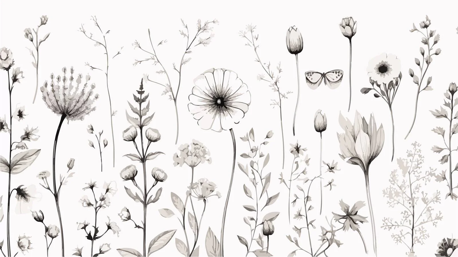 Elegant Monochrome Floral Seamless Pattern Design — free download from Dotvec
