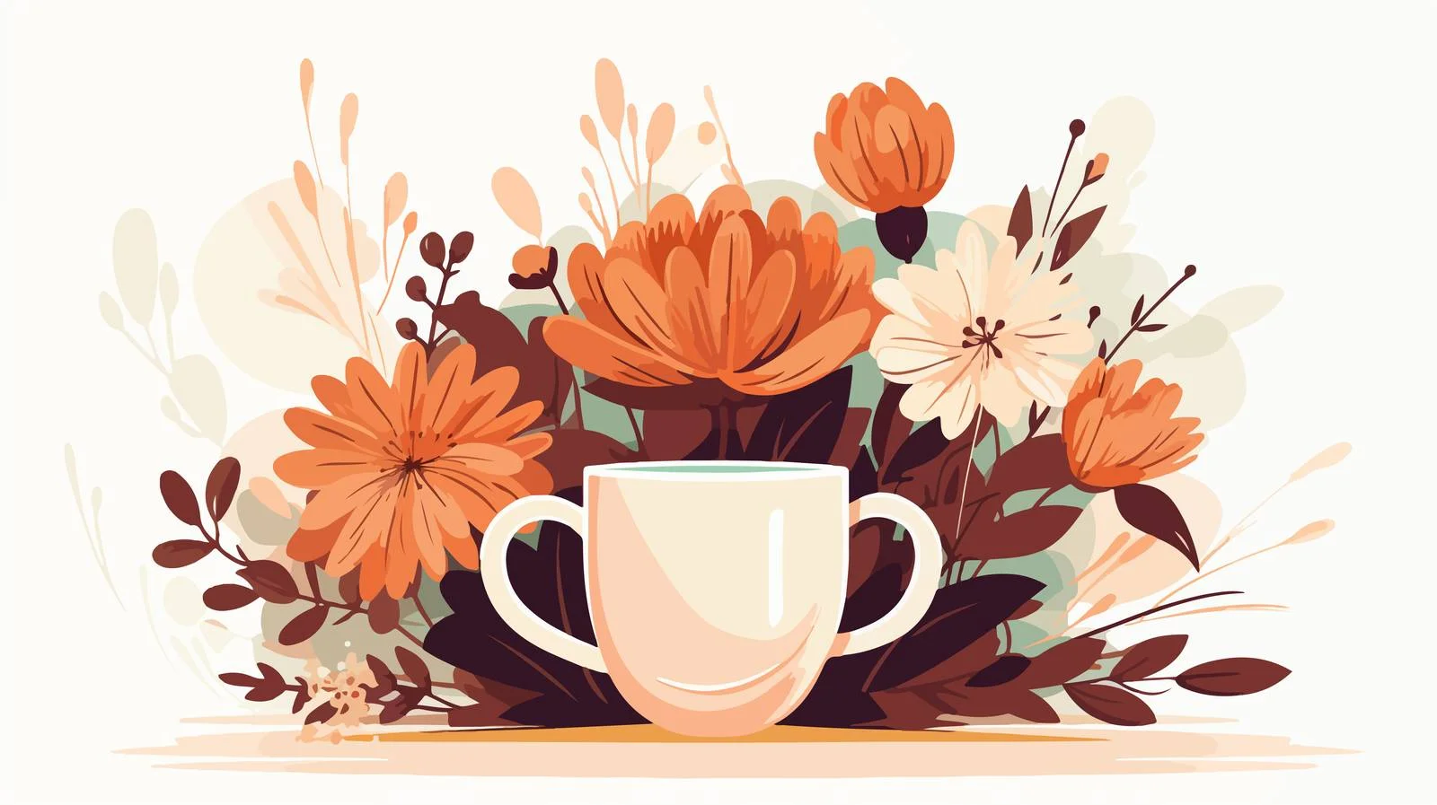 Hand-Drawn Coffee and Flower Morning Scene — free download from Dotvec