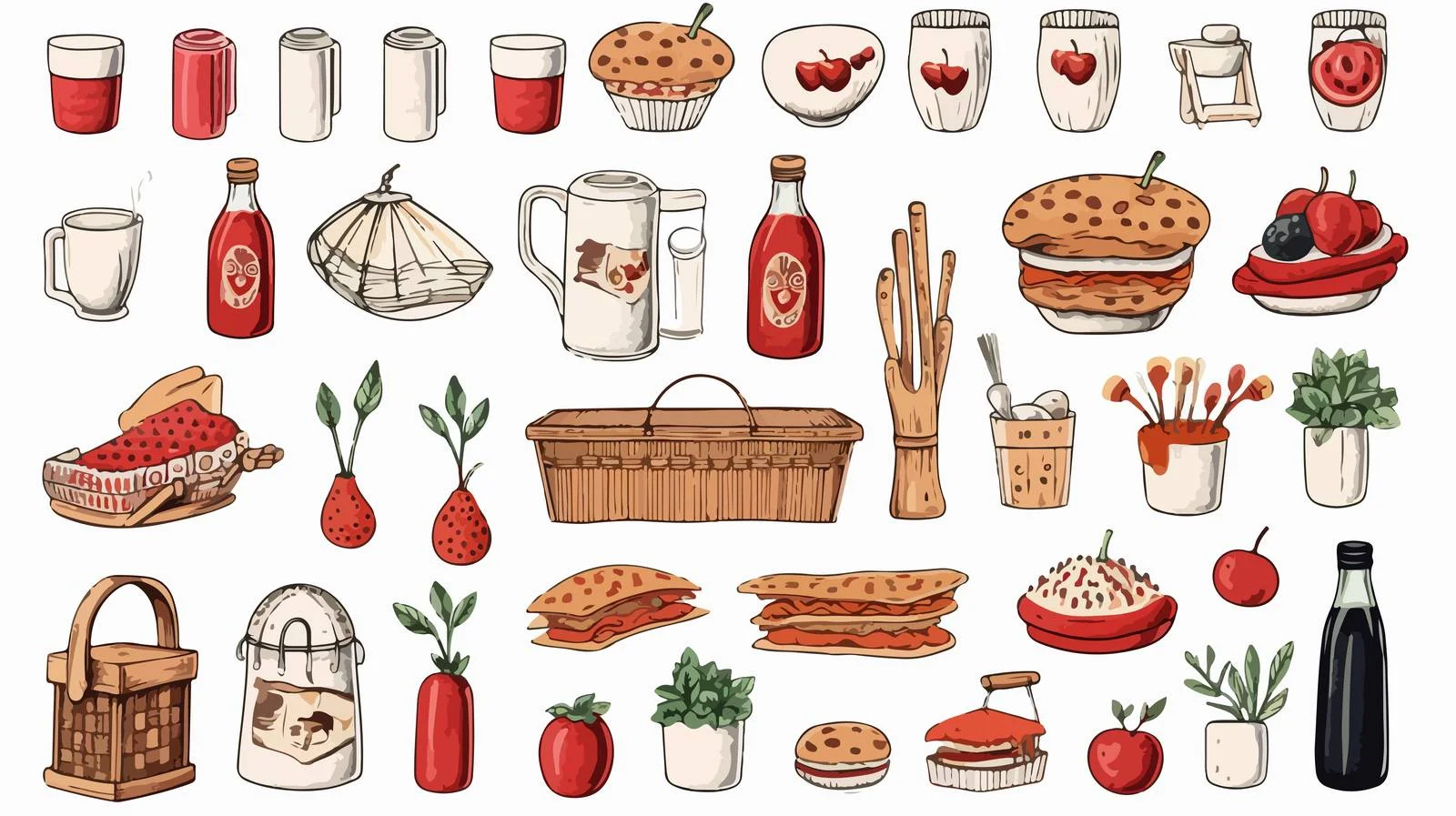 Whimsical Hand-drawn Picnic Essentials Set — free download from Dotvec