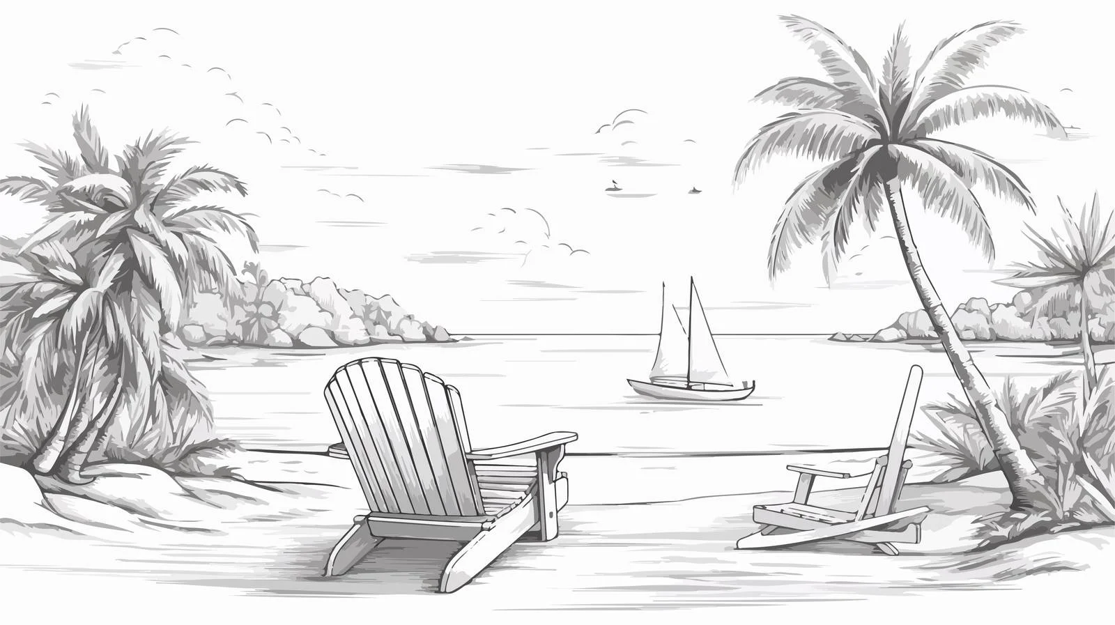 Exquisite Hand-drawn Coastal Scene: Serene Tropical Haven — free download from Dotvec