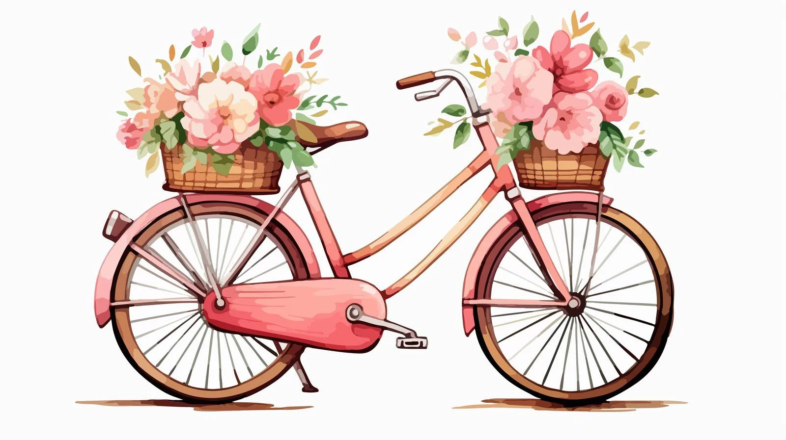 Charming Tandem City Bicycle with Flower Basket — free download from Dotvec