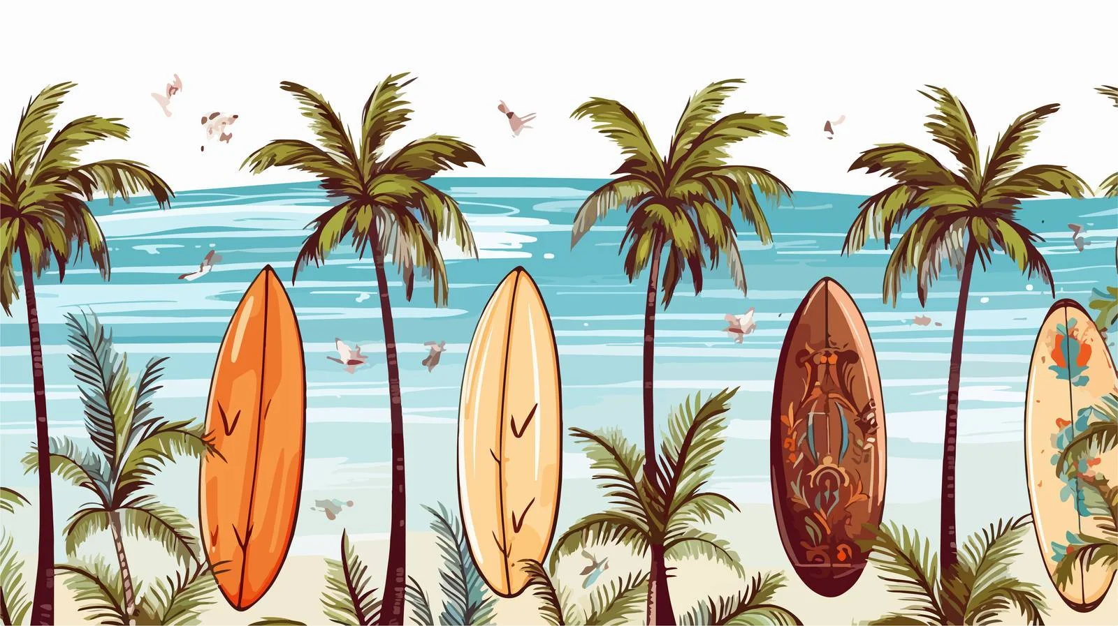 Hand Drawn Surfboards Waves Seamless Pattern — free download from Dotvec