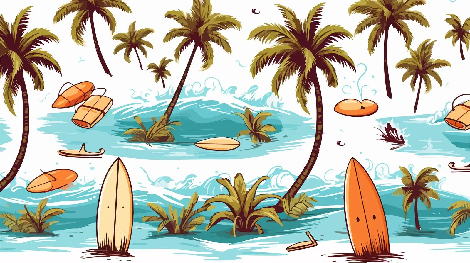 Hand Drawn Surfboards Waves Pattern — free download from Dotvec