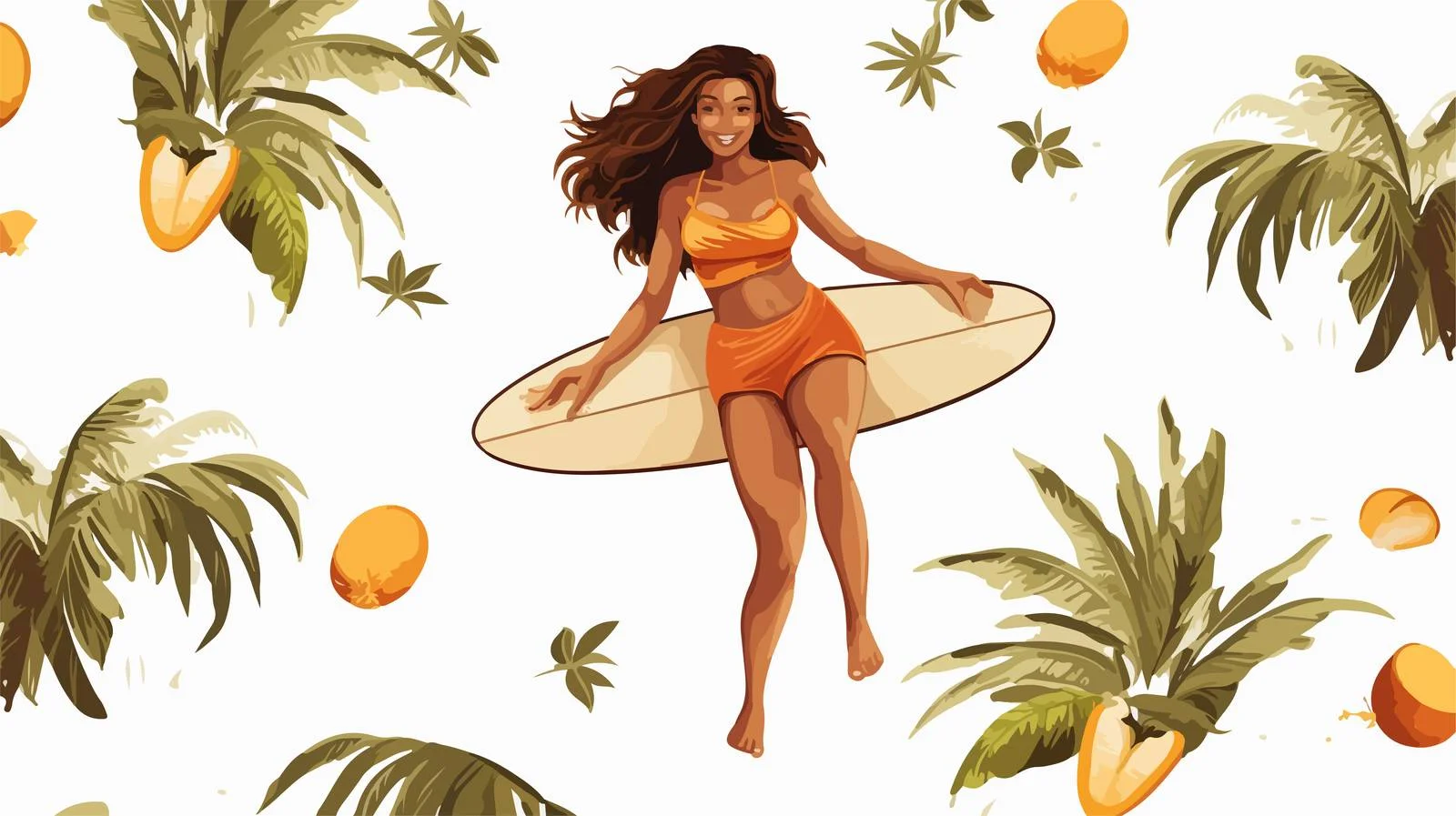 Surfer Woman Sun Seamless Pattern — free download from Dotvec